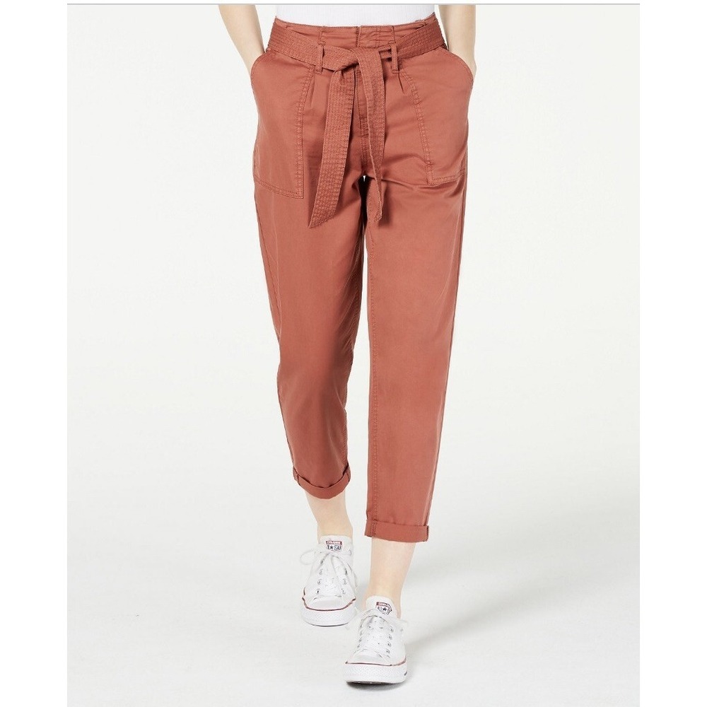 LOFT Women's Size 14 Tie-Waist High Rise Crop Pants in Rosewood